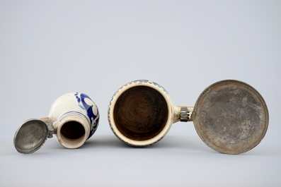 Two Westerwald stoneware pewter-mounted jugs, 17/18th C.