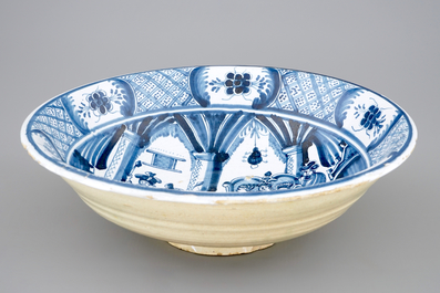 A blue and white bowl with a biblical scene, Harlingen, Friesland, 18th C.
