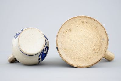 Two Westerwald stoneware pewter-mounted jugs, 17/18th C.