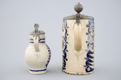 Two Westerwald stoneware pewter-mounted jugs, 17/18th C.