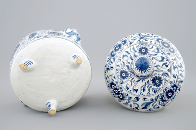 A blue and white floral bowl and cover, Harlingen, Friesland, 18th C.