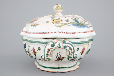 A French faience tureen and cover, Rouen, 18th C.