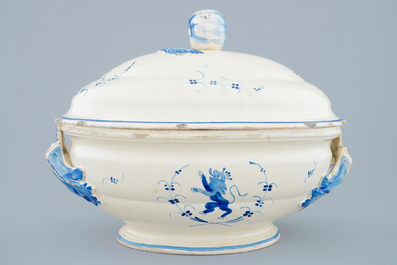 A blue and white tureen and cover, Andenne, 19th C.