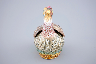 A French faience polychrome duck-shaped tureen and cover, 18/19th C.