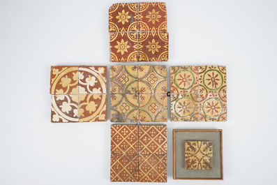 A large collection of Flemish slip-decorated and late medieval tiles, 16/18th C.