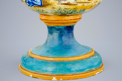 A tall Italian maiolica two-handled vase, 19th C.