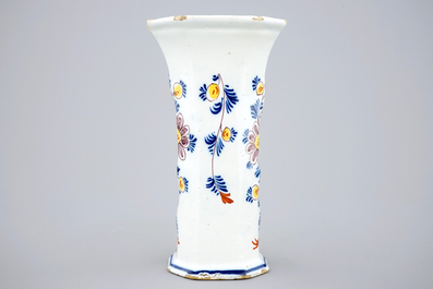 A Dutch Delft polychrome vase with the portrait of Willem V, Prince of Orange, 18th C.