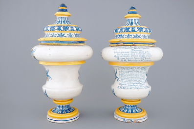 An important pair of Italian maiolica vases, dated 1724 and inscribed, Naples