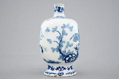 A rare blue and white Dutch Delft chinoiserie vase, late 17th C.