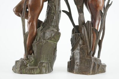 D'apr&egrave;s Alphonse Leon Antoine Germain-Thill (1873 - 1925), Une paire de figures en bronze de style Art Nouveau