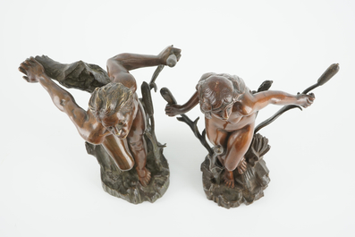 D'apr&egrave;s Alphonse Leon Antoine Germain-Thill (1873 - 1925), Une paire de figures en bronze de style Art Nouveau