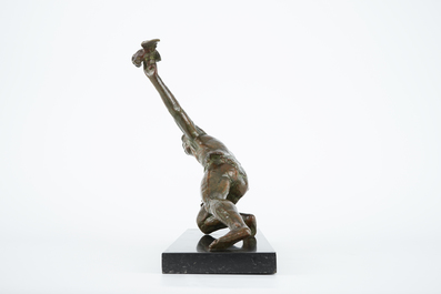 Alexandre Kelety (1918-1940), Un fauconnier, bronze sur socle en marbre