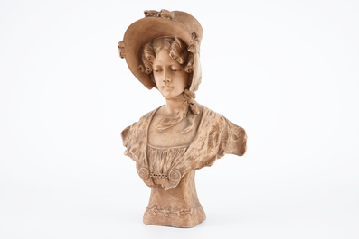 Lef&egrave;vre, A bust of a young lady, terra cotta, Belle &Eacute;poque