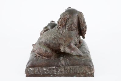 Charles Valton (1851-1918), Twee Cavalier spani&euml;ls, groep in brons, 19/20e eeuw