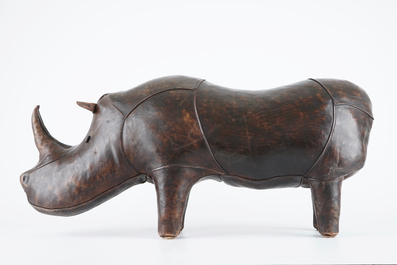 A leather footstool shaped like a rhino, Dimitri Omersa, mid 20th C.