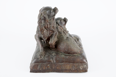 Charles Valton (1851-1918), Twee Cavalier spani&euml;ls, groep in brons, 19/20e eeuw