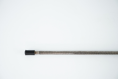 An Anglo-Indian inlaid silver cane with a dagger, 19th C.
