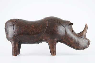 A leather footstool shaped like a rhino, Dimitri Omersa, mid 20th C.