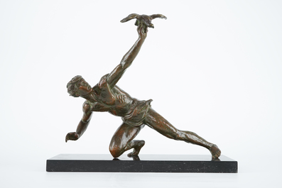 Alexandre Kelety (1918-1940), Un fauconnier, bronze sur socle en marbre