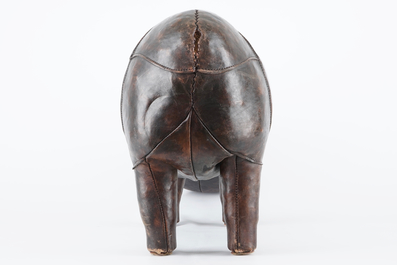 A leather footstool shaped like a rhino, Dimitri Omersa, mid 20th C.