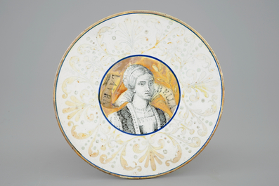 An Italian maiolica 'Bella Donna&quot; plate, 19th C. and a page from a Book of Hours, 13th C.