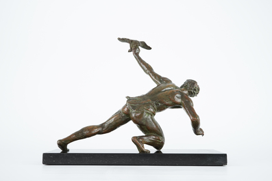 Alexandre Kelety (1918-1940), Un fauconnier, bronze sur socle en marbre