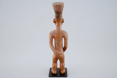 An African carved wood figure on stand, Mangbetu, Congo