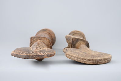 Two African carved wood figures of fertility dolls, Mossi, Congo, mid 20th C.