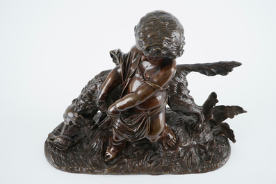 Auguste Joseph Peiffer (1832&ndash;1886), A putto with a dog, bronze group