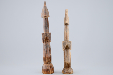 Two African carved wood figures of fertility dolls, Mossi, Congo, mid 20th C.