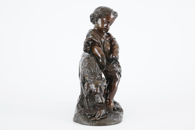 Auguste Joseph Peiffer (1832&ndash;1886), Een putto met hond, bronzen groep