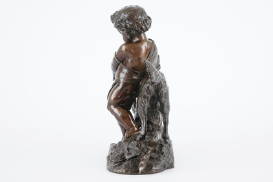 Auguste Joseph Peiffer (1832&ndash;1886), A putto with a dog, bronze group