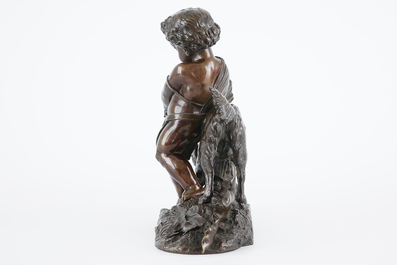 Auguste Joseph Peiffer (1832&ndash;1886), Een putto met hond, bronzen groep