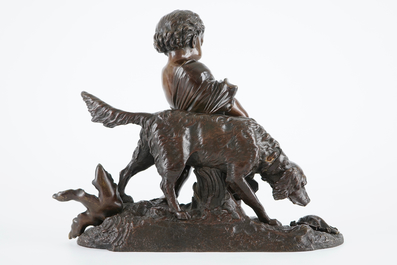 Auguste Joseph Peiffer (1832&ndash;1886), Un putto avec un chien, groupe en bronze