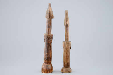 Two African carved wood figures of fertility dolls, Mossi, Congo, mid 20th C.