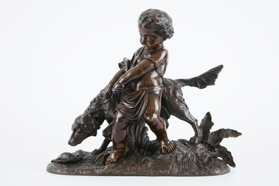 Auguste Joseph Peiffer (1832&ndash;1886), Een putto met hond, bronzen groep