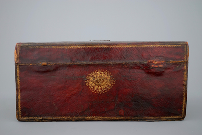 A fine French gilt-tooled leather valuables box, 18th C.