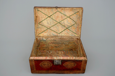 A fine French gilt-tooled leather valuables box, 18th C.