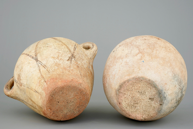 Two decorated pottery jugs, Northern Africa, 19/20th C.