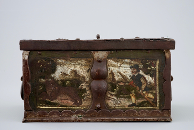 A wrought and painted iron chest, Nuremberg, 16/17th C.