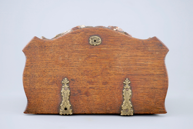 A French marble storage box with wooden cover, 17/18th C.