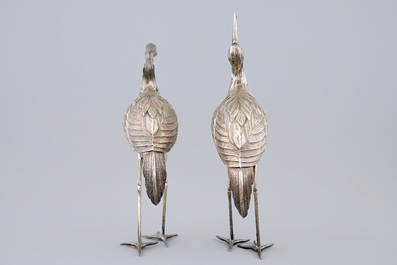 Two silver models of herons, mid 20th C.