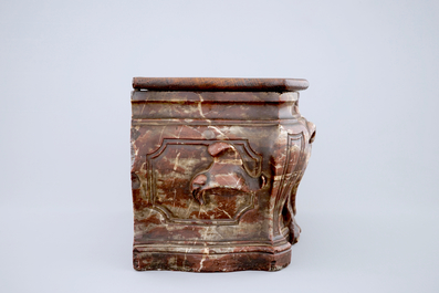 A French marble storage box with wooden cover, 17/18th C.