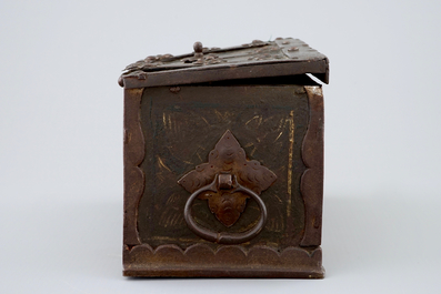 A wrought and painted iron chest, Nuremberg, 16/17th C.