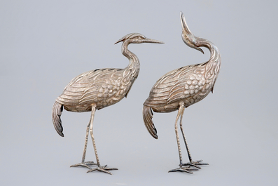 Two silver models of herons, mid 20th C.