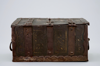 A wrought and painted iron chest, Nuremberg, 16/17th C.