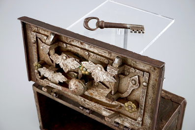 A wrought and painted iron chest, Nuremberg, 16/17th C.