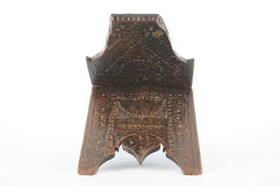 A carved wood Quran stand or rehal, 19th C.