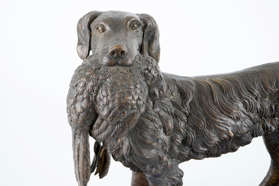 Pierre-Jules M&ecirc;ne (1810-1879), A hunting dog with a partridge, bronze group