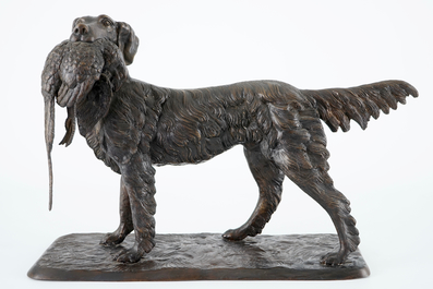 Pierre-Jules M&ecirc;ne (1810-1879), Un chien de chasse avec un perdrix, groupe en bronze